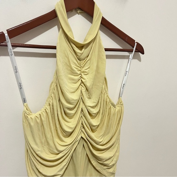 Paris Georgia Roxie Gathered Draped Halter Knit Maxi Dress Gown Butter Yellow M - Picture 11 of 16